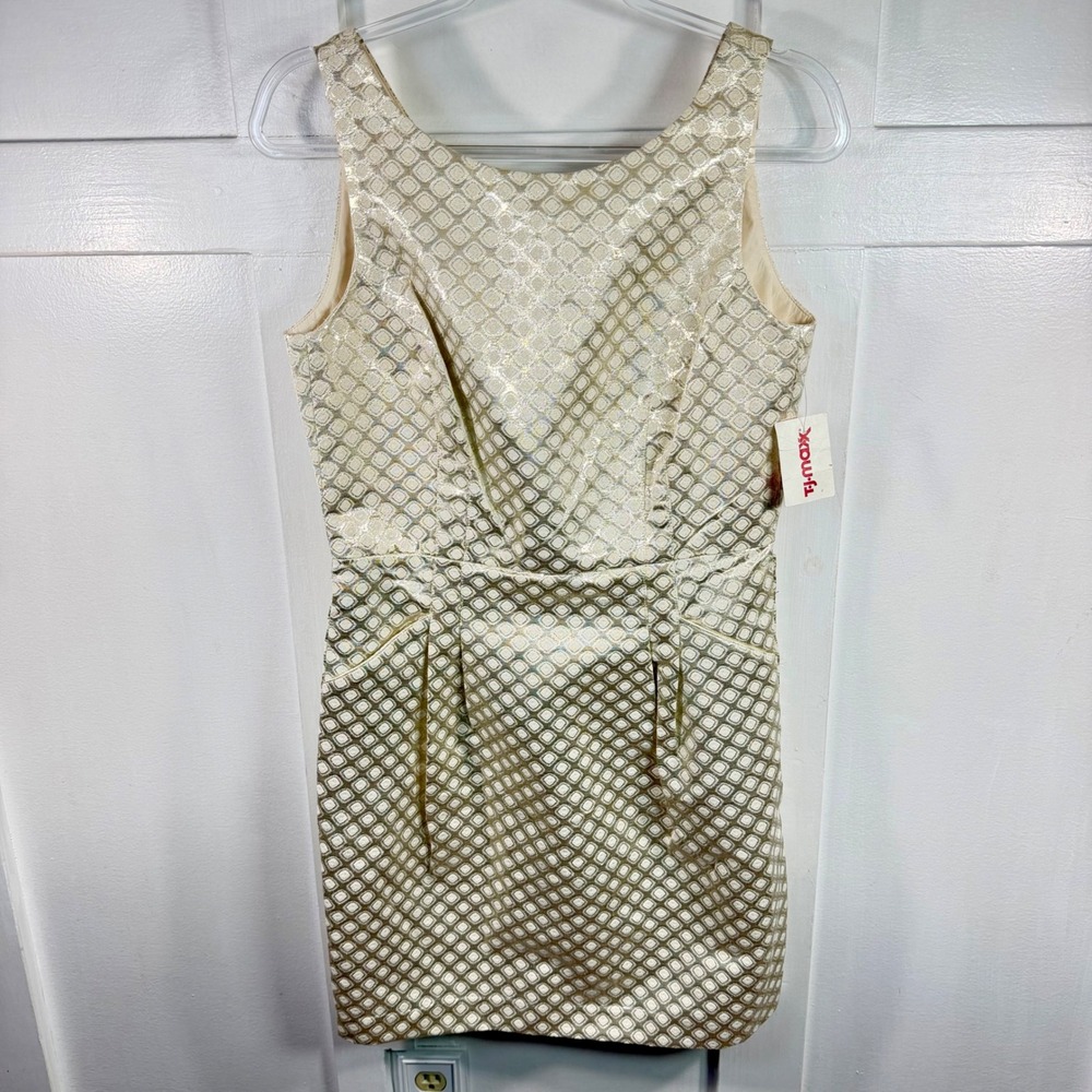 Dalia Gold Metallic Diamond Jacquard Sleeveless Tulip Sheath Dress Size 6 NWT